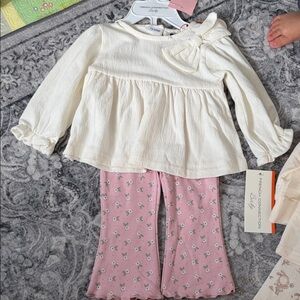 French Connection Cream Peplum Top & Pink Floral Pajama Set baby 3-6m